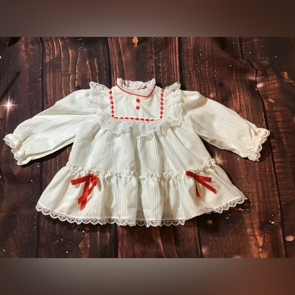 Vintage haddad brothers white & red lace ruffle girl dress size 12 months